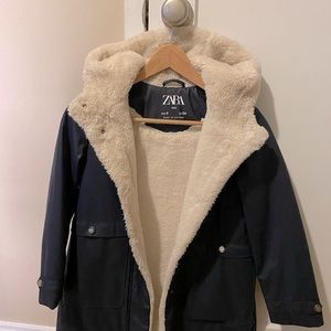 Girls Shearling Lined Zara Rain Coat Size 9